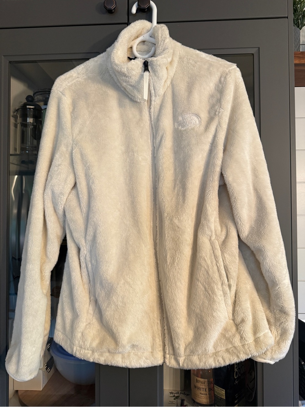 The North Face Plush Full-Zip Fleece Jacket in Off-White